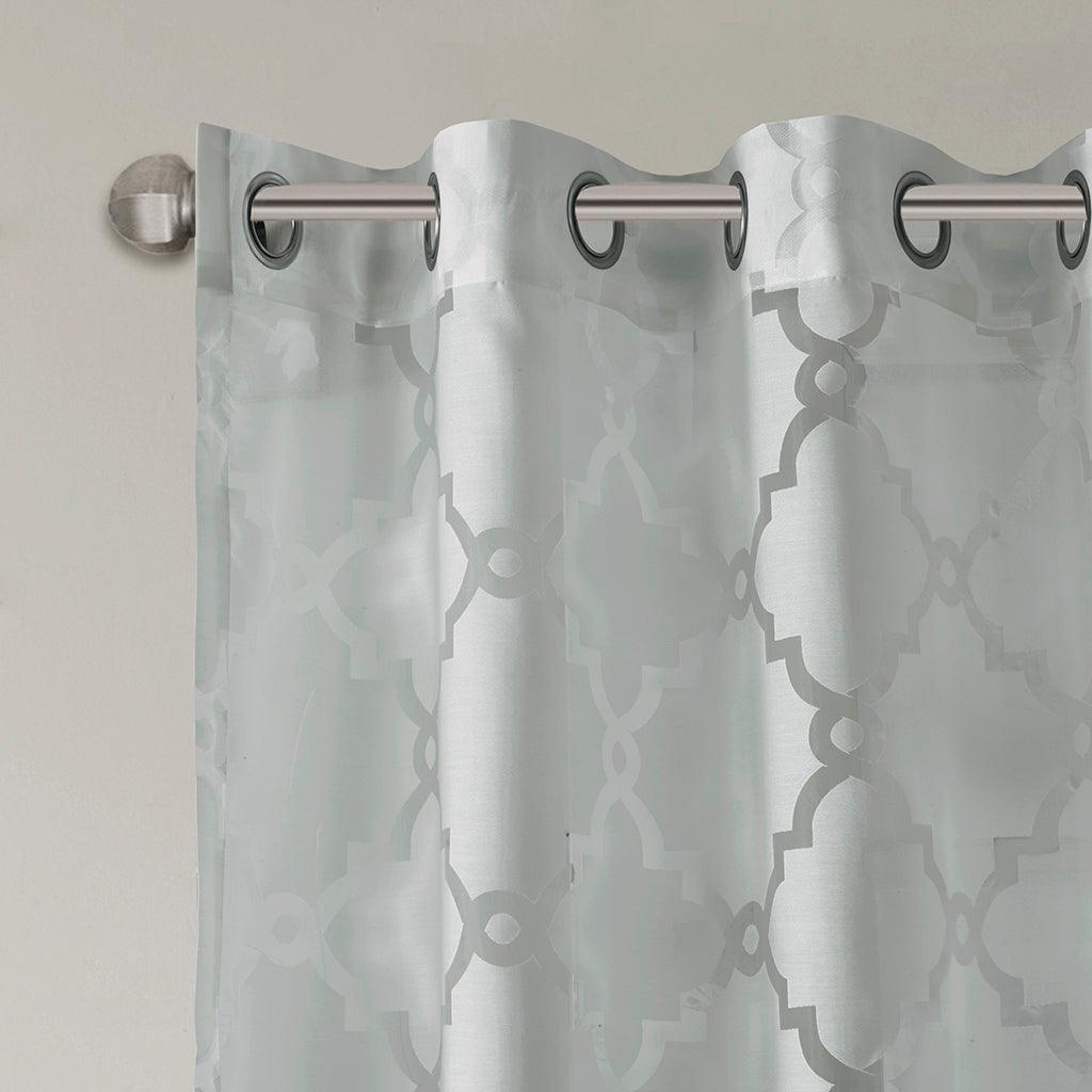 Olliix.com Curtains - Eden 63" Fretwork Burnout Sheer Panel Gray