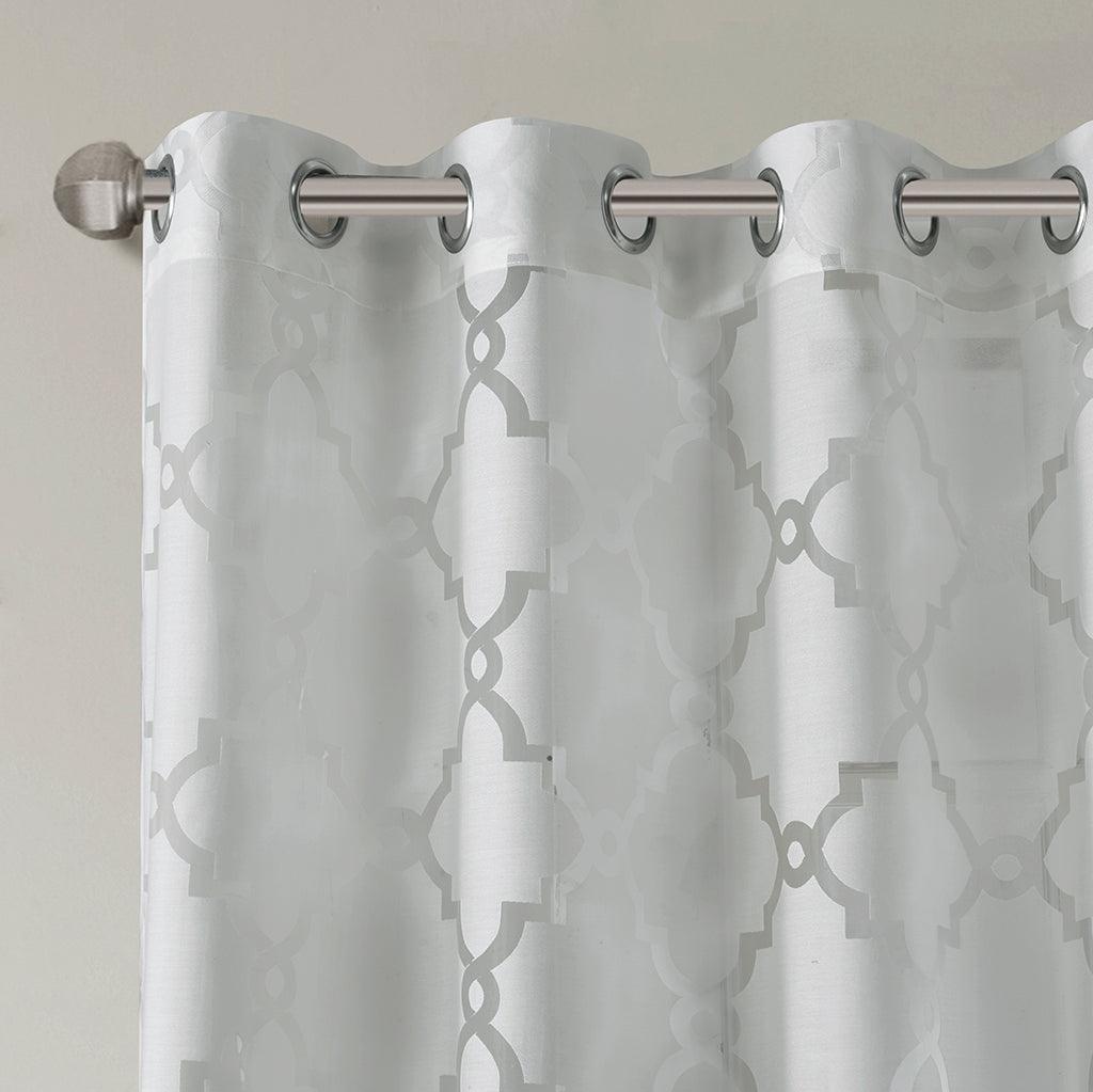 Olliix.com Curtains - Eden 84" Fretwork Burnout Sheer Panel Gray