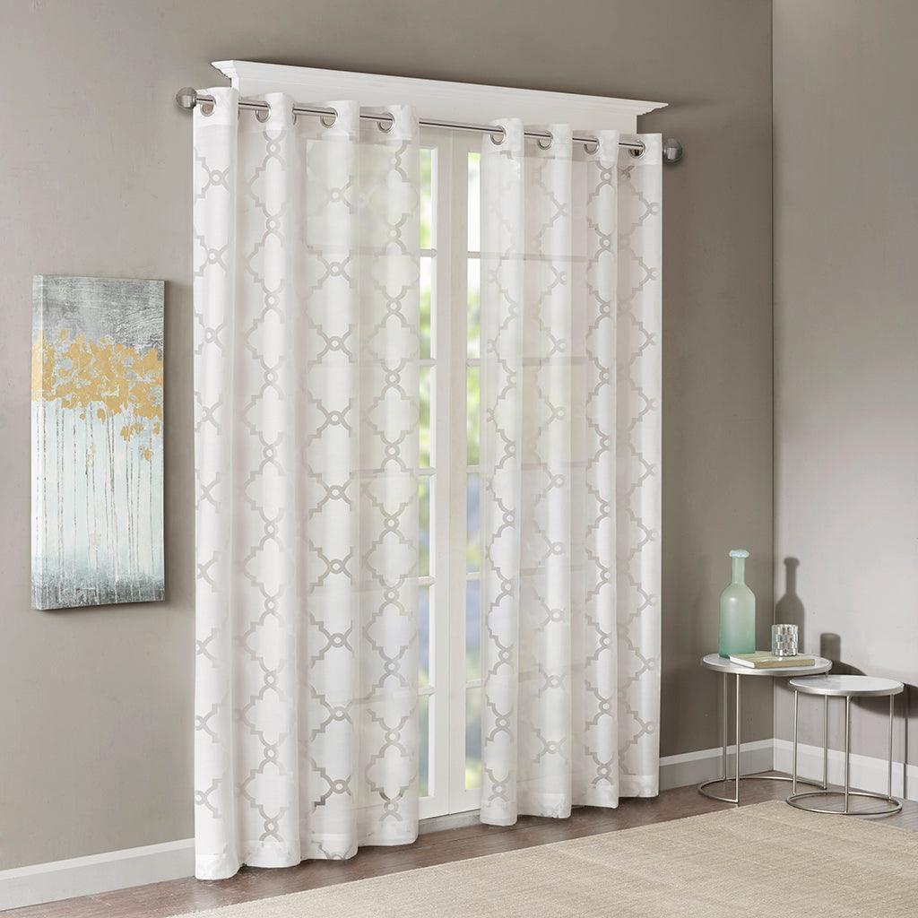 Olliix.com Curtains - Eden 95" Fretwork Burnout Sheer Panel White