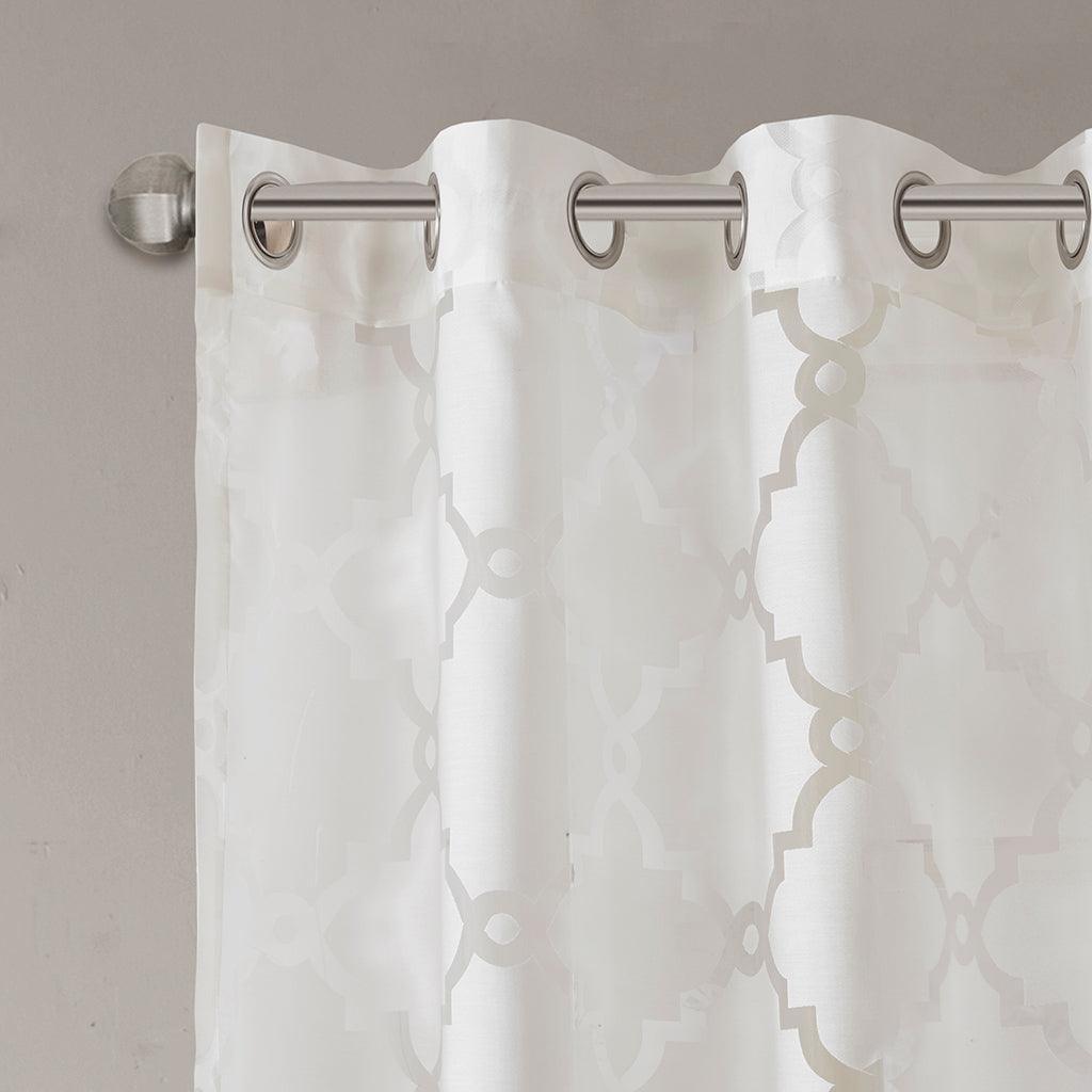 Olliix.com Curtains - Eden 95" Fretwork Burnout Sheer Panel White