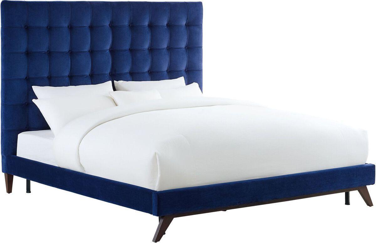 Tov Furniture Beds - Eden Navy Velvet Bed in King Antique Brown & Navy