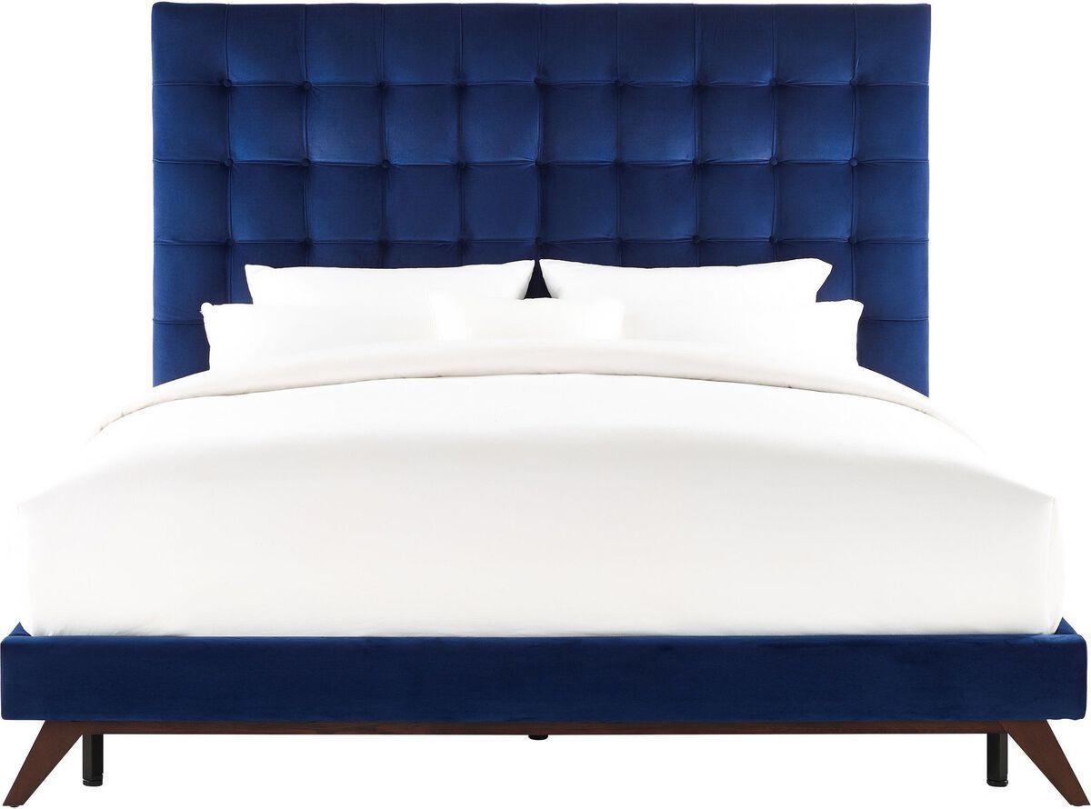 Tov Furniture Beds - Eden Navy Velvet Bed in King Antique Brown & Navy