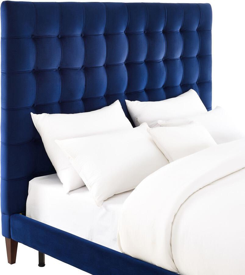 Tov Furniture Beds - Eden Navy Velvet Bed In Queen