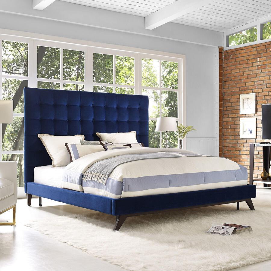 Tov Furniture Beds - Eden Navy Velvet Bed In Queen