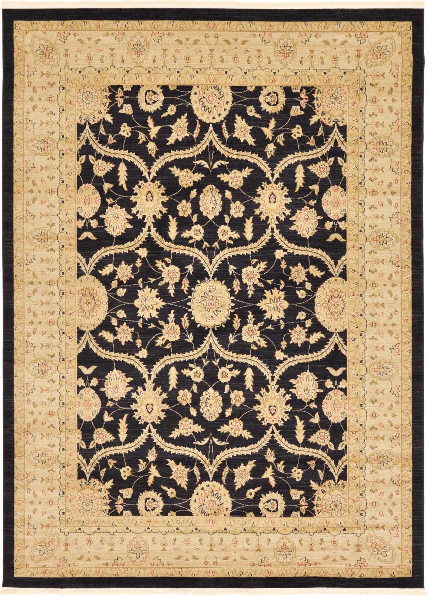 Unique Loom Indoor Rugs - Edinburgh Floral Rectangular 8x11 Rug Black & Beige