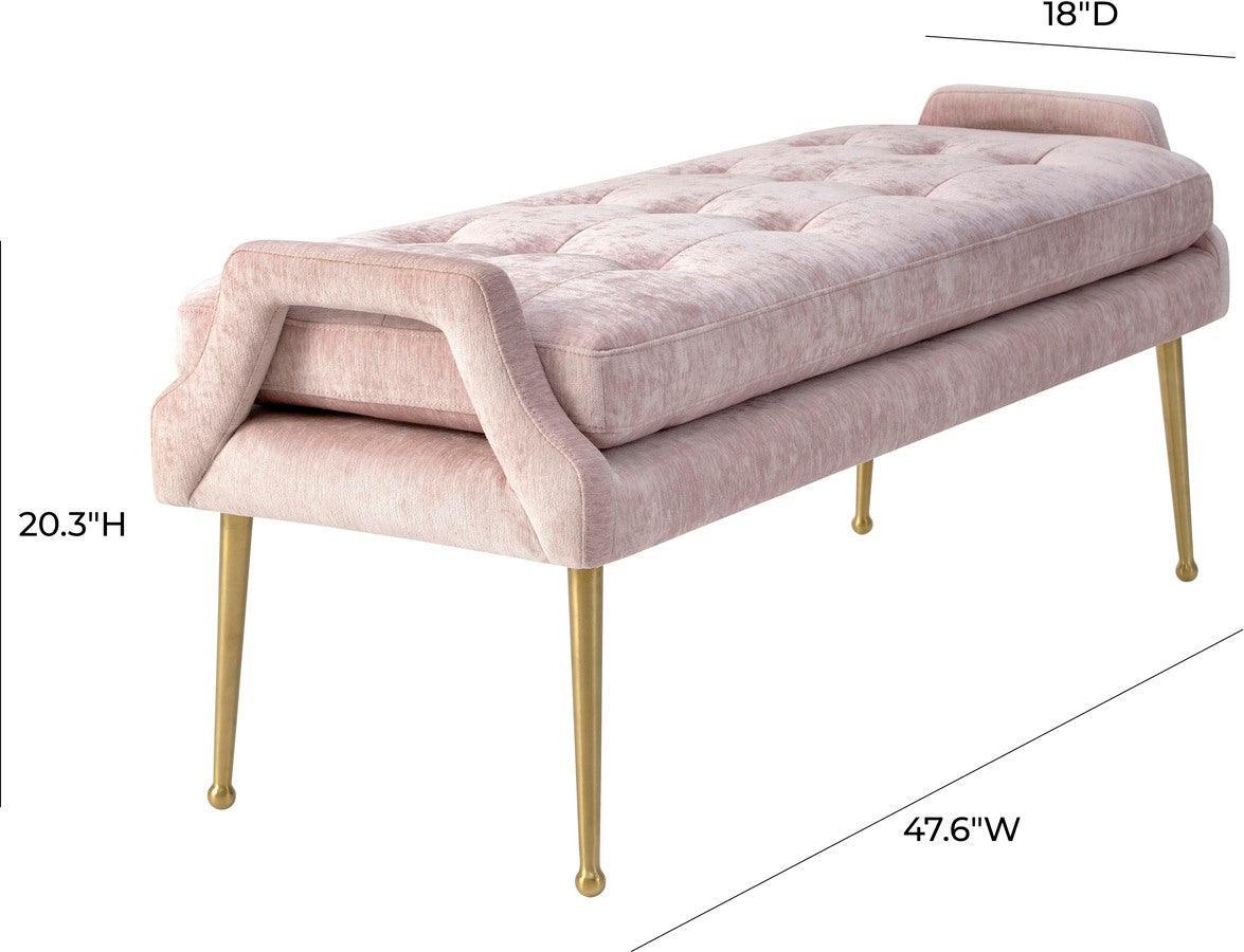 Tov Furniture Benches - Eileen Slub Velvet Blush Bench Pink