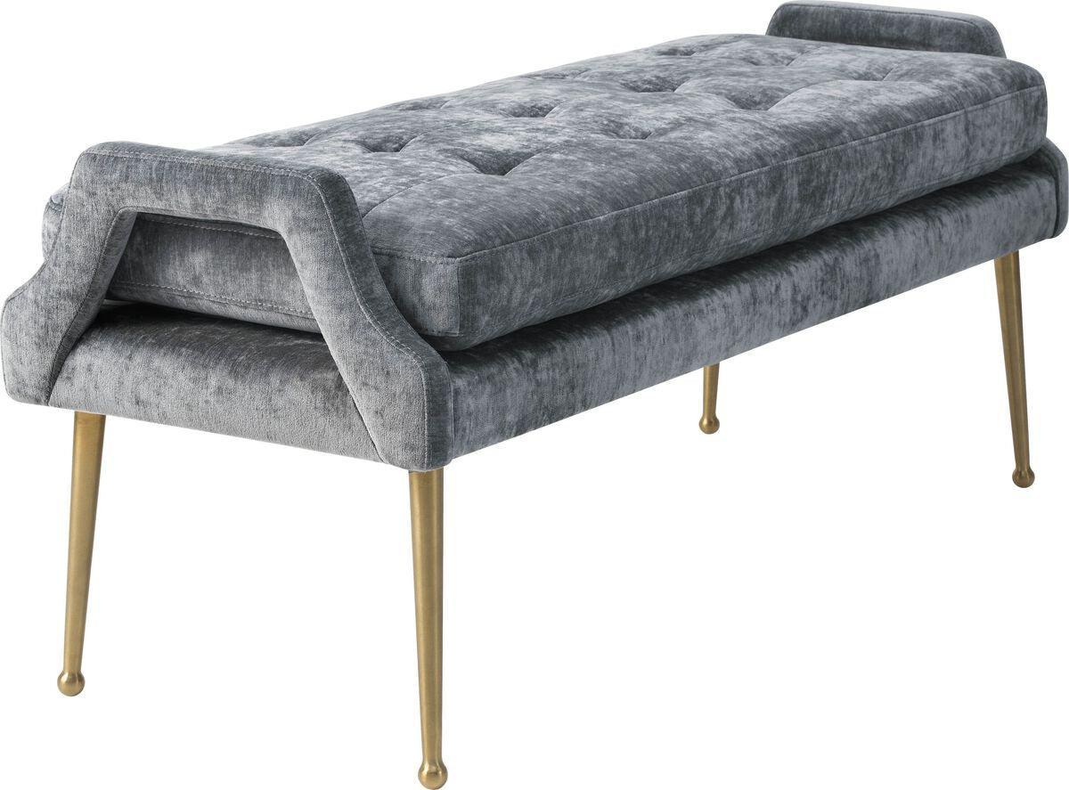 Tov Furniture Benches - Eileen Slub Velvet Grey Bench Gray