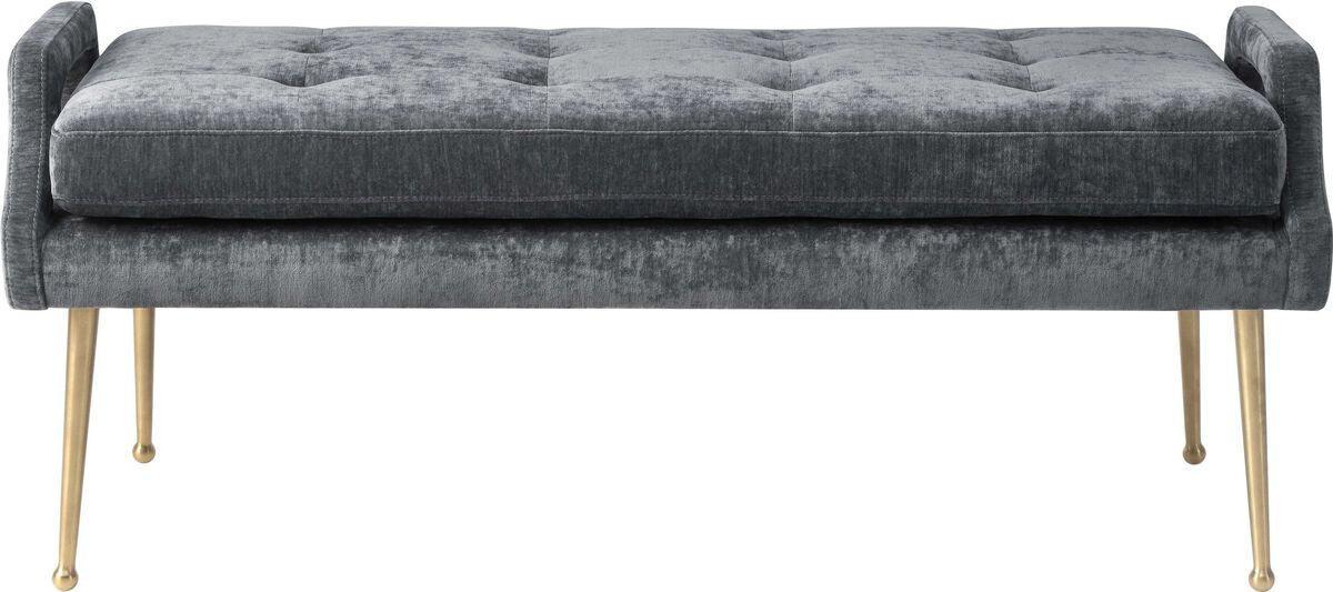 Tov Furniture Benches - Eileen Slub Velvet Grey Bench Gray
