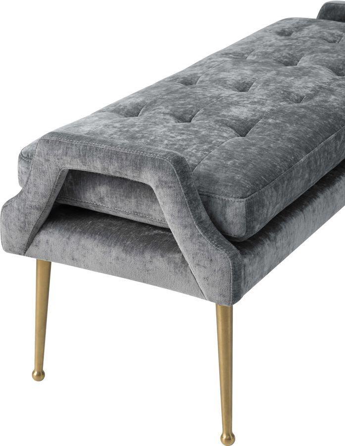 Tov Furniture Benches - Eileen Slub Velvet Grey Bench Gray
