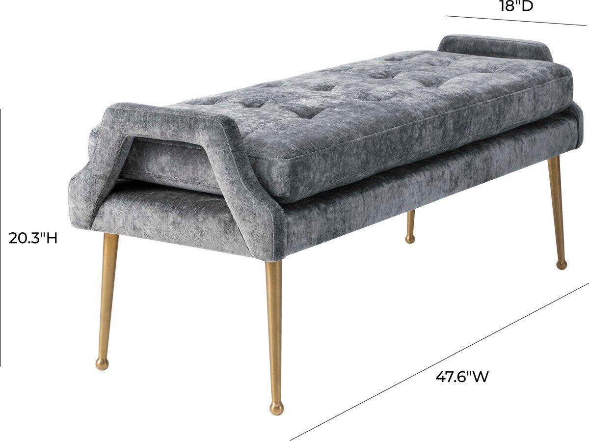 Tov Furniture Benches - Eileen Slub Velvet Grey Bench Gray