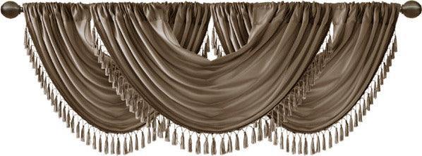 Olliix.com Curtains - Elena Traditional Faux Silk Waterfall Embellished Valance 38"W x 46"L Bronze