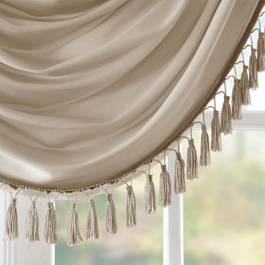 Olliix.com Curtains - Elena Traditional Faux Silk Waterfall Embellished Valance 38"W x 46"L Champagne