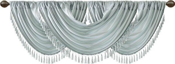 Olliix.com Curtains - Elena Traditional Faux Silk Waterfall Embellished Valance 38"W x 46"L Dusty Aqua