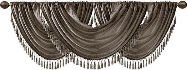 Olliix.com Curtains - Elena Traditional Faux Silk Waterfall Embellished Valance 38"W x 46"L Pewter