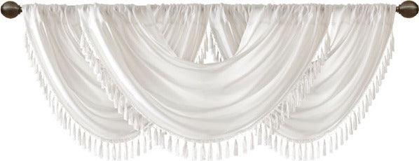 Olliix.com Curtains - Elena Transitional Faux Silk Waterfall Embellished Valance 38"W x 46"L White