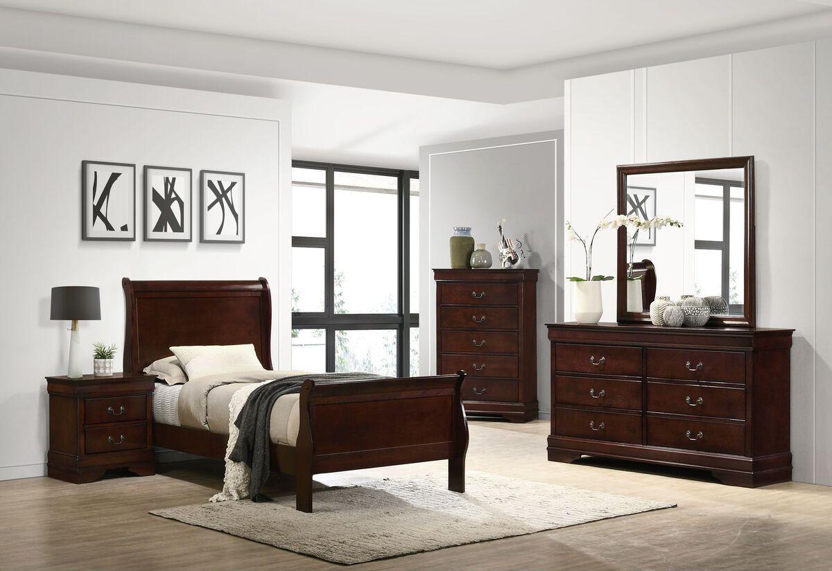 Elements Bedroom Sets - Ellington Twin Panel 5Pc Bedroom Set In Cherry