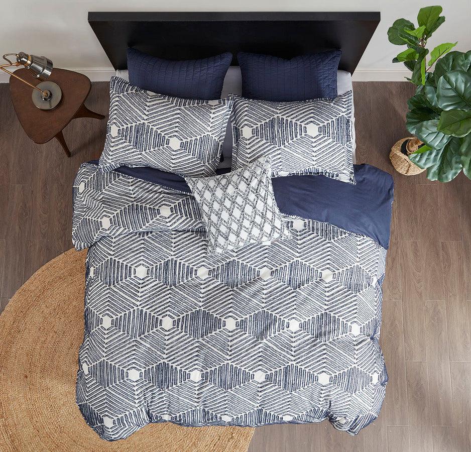 Olliix.com Comforters & Blankets - Ellipse Coastal Cotton Jacquard Comforter Set Navy Full/Queen