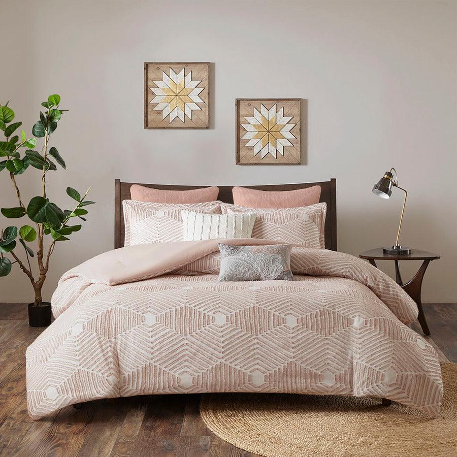 Olliix.com Comforters & Blankets - Ellipse Cotton Jacquard Comforter Set Blush Full/Queen