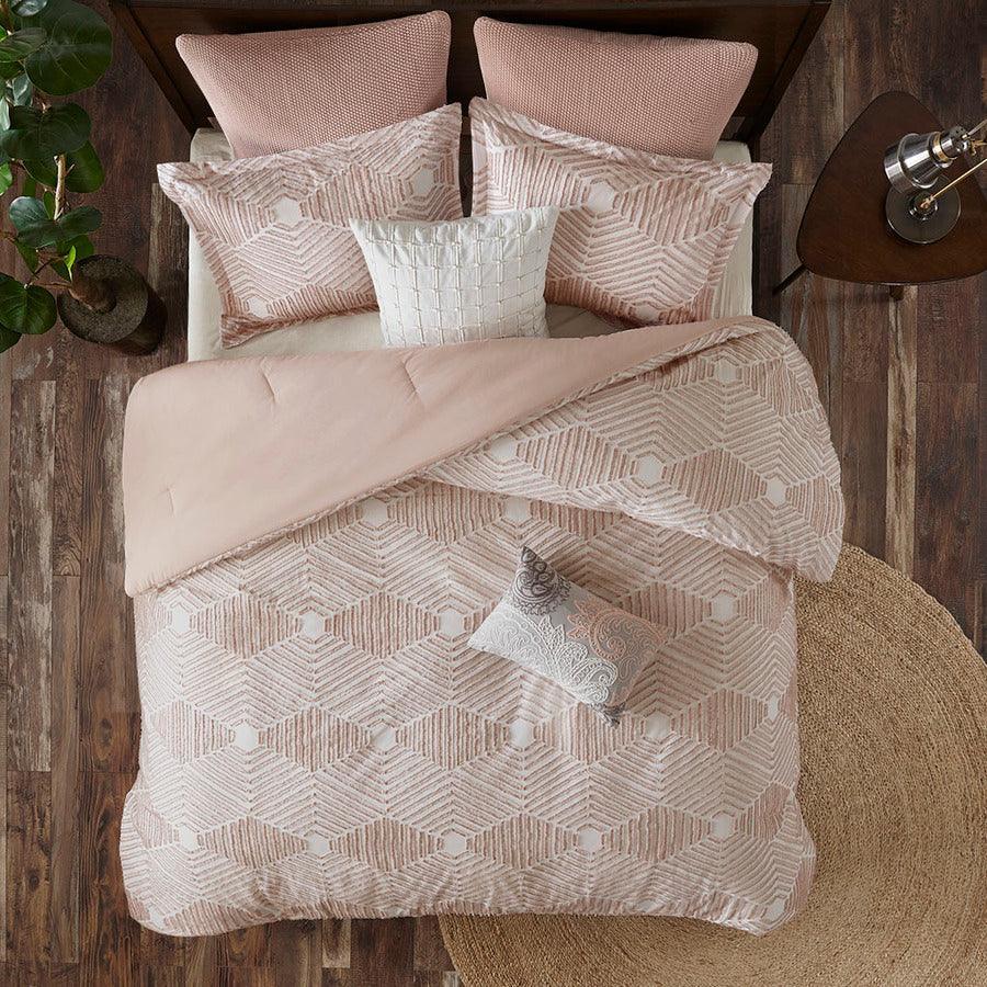 Olliix.com Comforters & Blankets - Ellipse Cotton Jacquard Comforter Set Blush Full/Queen