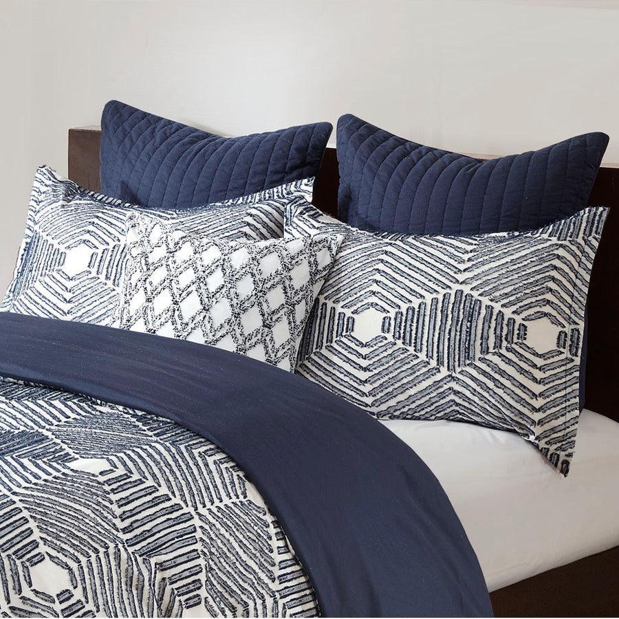 Olliix.com Duvet & Duvet Sets - Ellipse Full/Queen Cotton Jacquard Duvet Cover Set Navy
