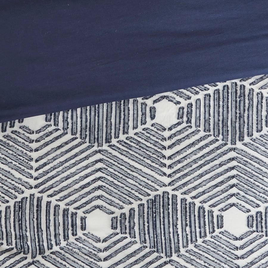 Olliix.com Duvet & Duvet Sets - Ellipse Full/Queen Cotton Jacquard Duvet Cover Set Navy