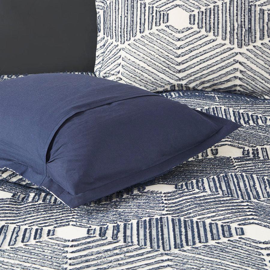 Olliix.com Duvet & Duvet Sets - Ellipse Full/Queen Cotton Jacquard Duvet Cover Set Navy