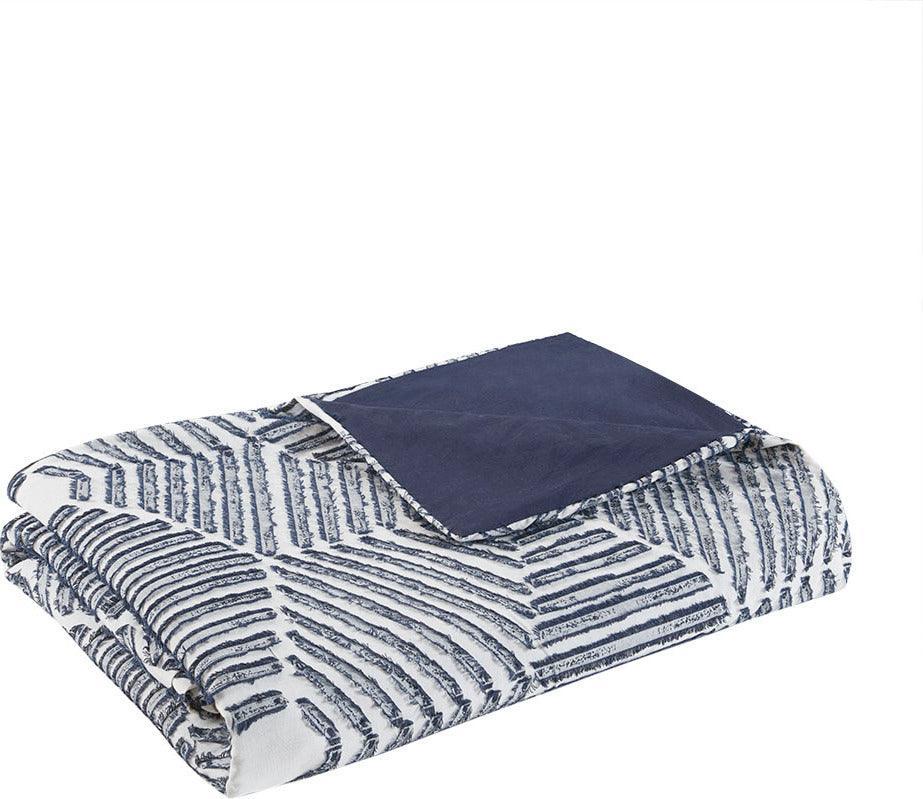 Olliix.com Duvet & Duvet Sets - Ellipse Full/Queen Cotton Jacquard Duvet Cover Set Navy