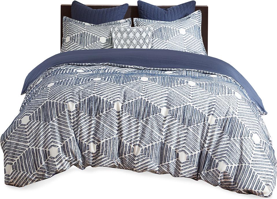 Olliix.com Duvet & Duvet Sets - Ellipse Full/Queen Cotton Jacquard Duvet Cover Set Navy