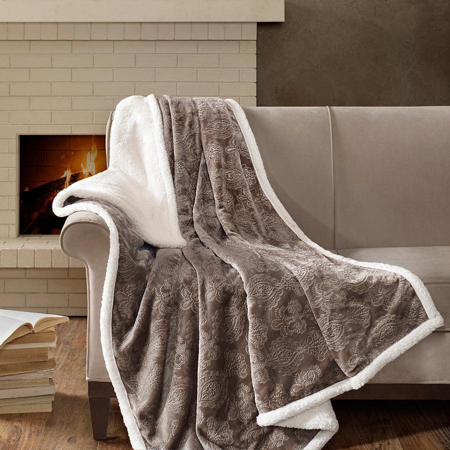 Olliix.com Pillows & Throws - Elma Traditional Oversized Textured Plush Throw 60x70" Tan