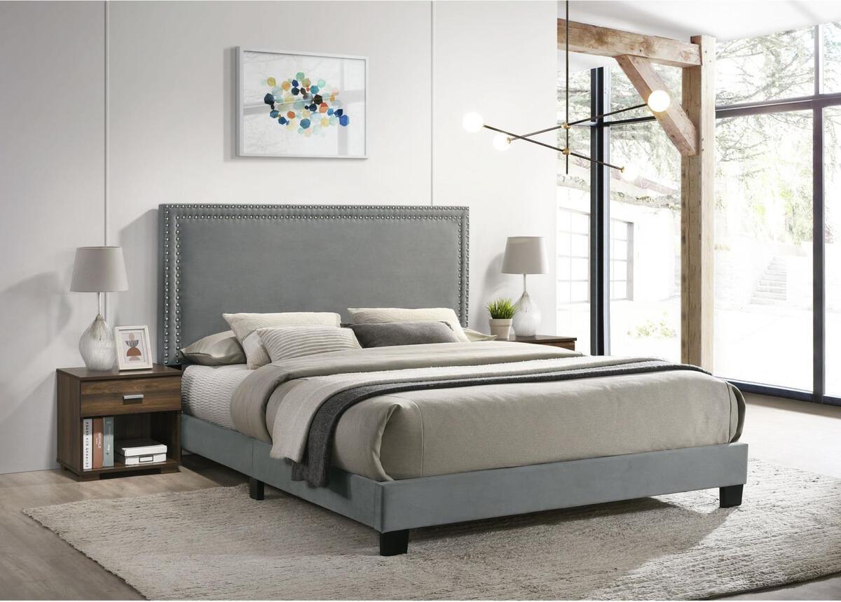 Elements Bedroom Sets - Emery Upholstered Queen Bed with Two Nightstands