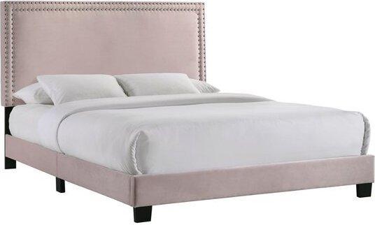 Elements Bedroom Sets - Emery Upholstered Queen Bed with Two Nightstands in Pink