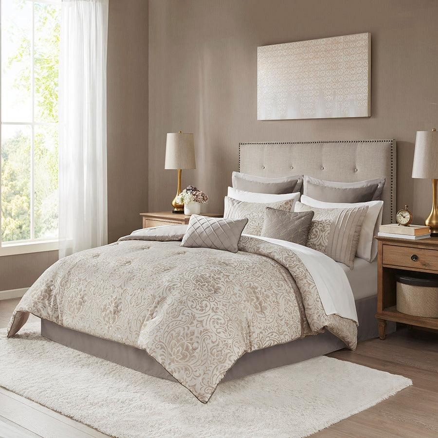 Olliix.com Comforters & Blankets - Emilia 12 Piece Jacquard Bed Set Khaki
