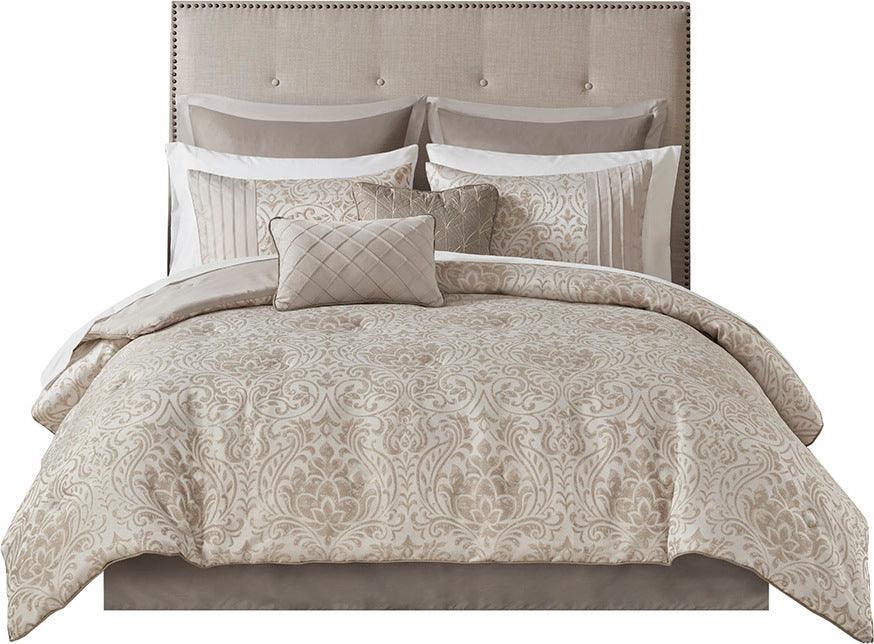 Olliix.com Comforters & Blankets - Emilia 12 Piece Jacquard Bed Set Khaki