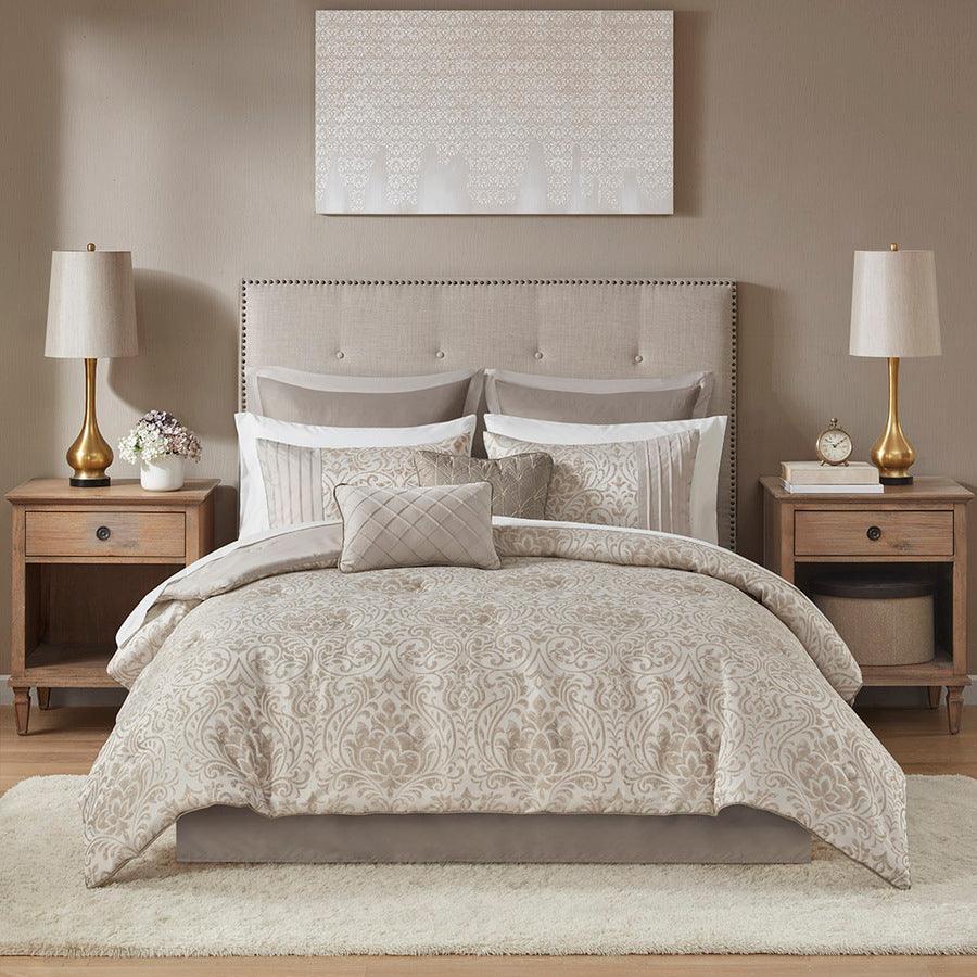 Olliix.com Comforters & Blankets - Emilia 12 Piece Jacquard Bed Set Khaki