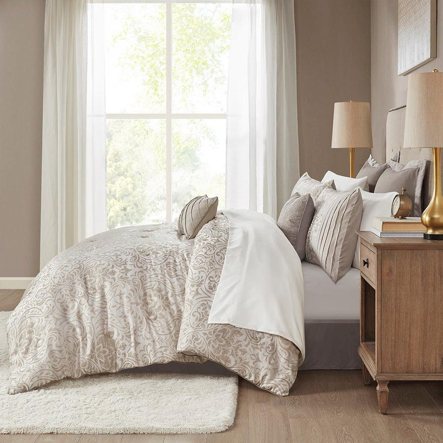 Olliix.com Comforters & Blankets - Emilia 12 Piece Jacquard Bed Set Khaki