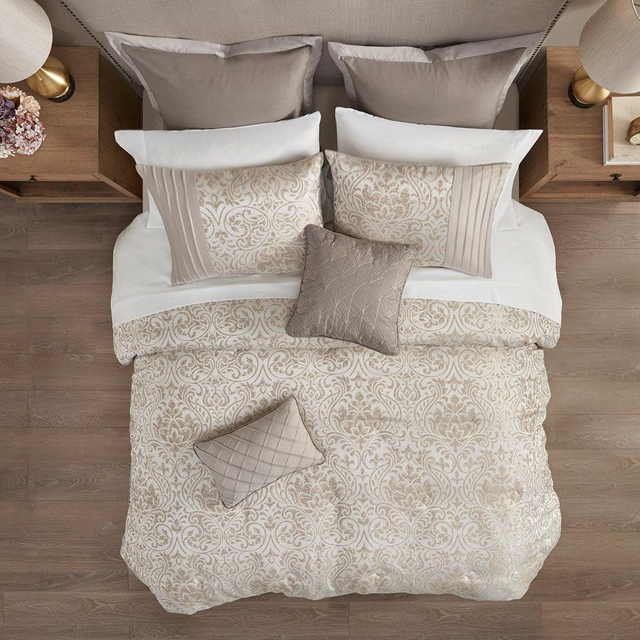 Olliix.com Comforters & Blankets - Emilia 12 Piece Jacquard Complete Bed Set Khaki