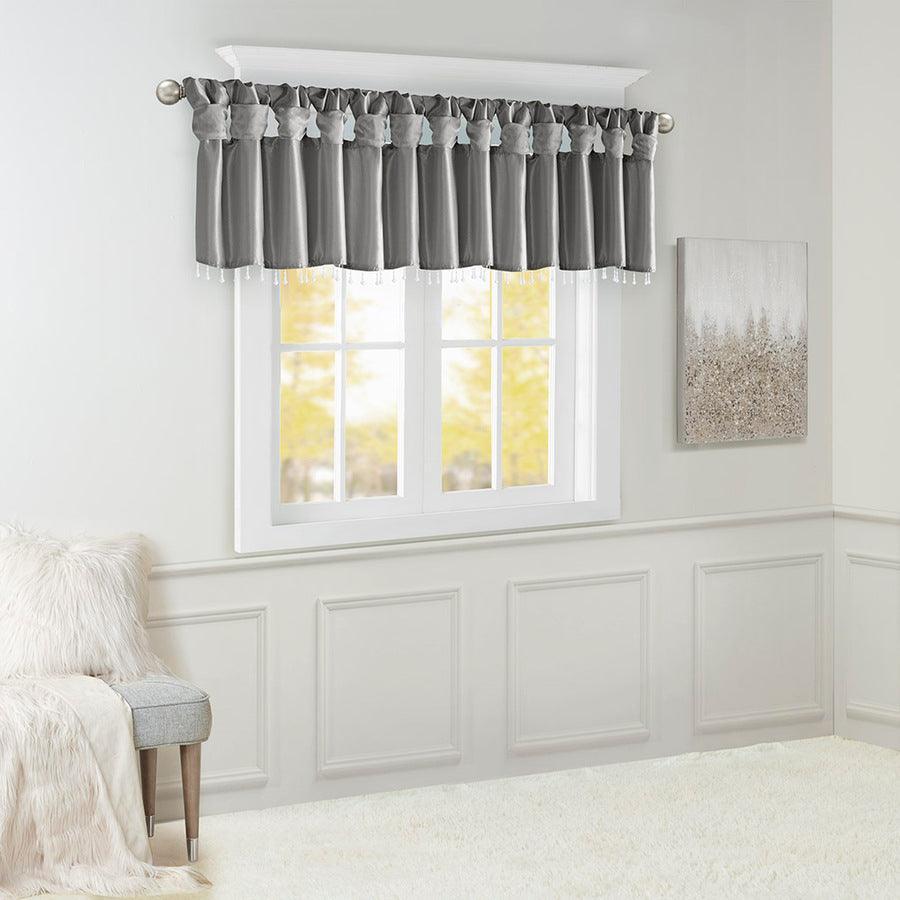 Olliix.com Curtains - Emilia Lightweight Faux Silk Valance With Beads Charcoal