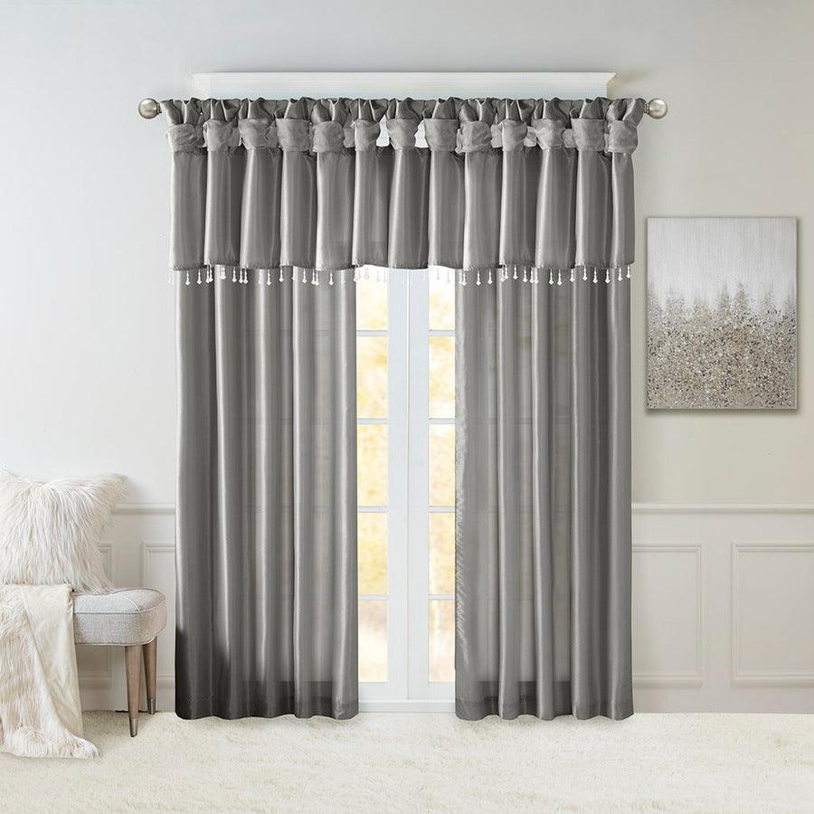 Olliix.com Curtains - Emilia Lightweight Faux Silk Valance With Beads Charcoal