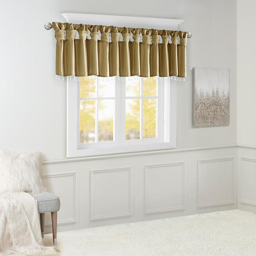 Olliix.com Curtains - Emilia Transitional Lightweight Faux Silk Valance With Beads 50"W x 26"L Bronze
