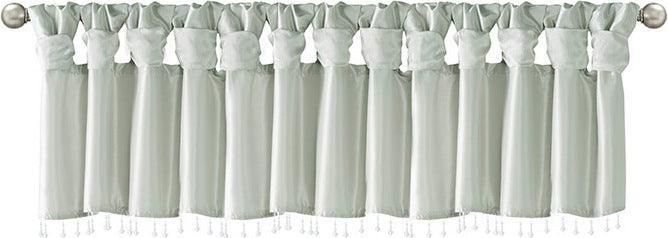Olliix.com Curtains - Emilia Transitional Lightweight Faux Silk Valance With Beads 50"W x 26"L Dusty Aqua