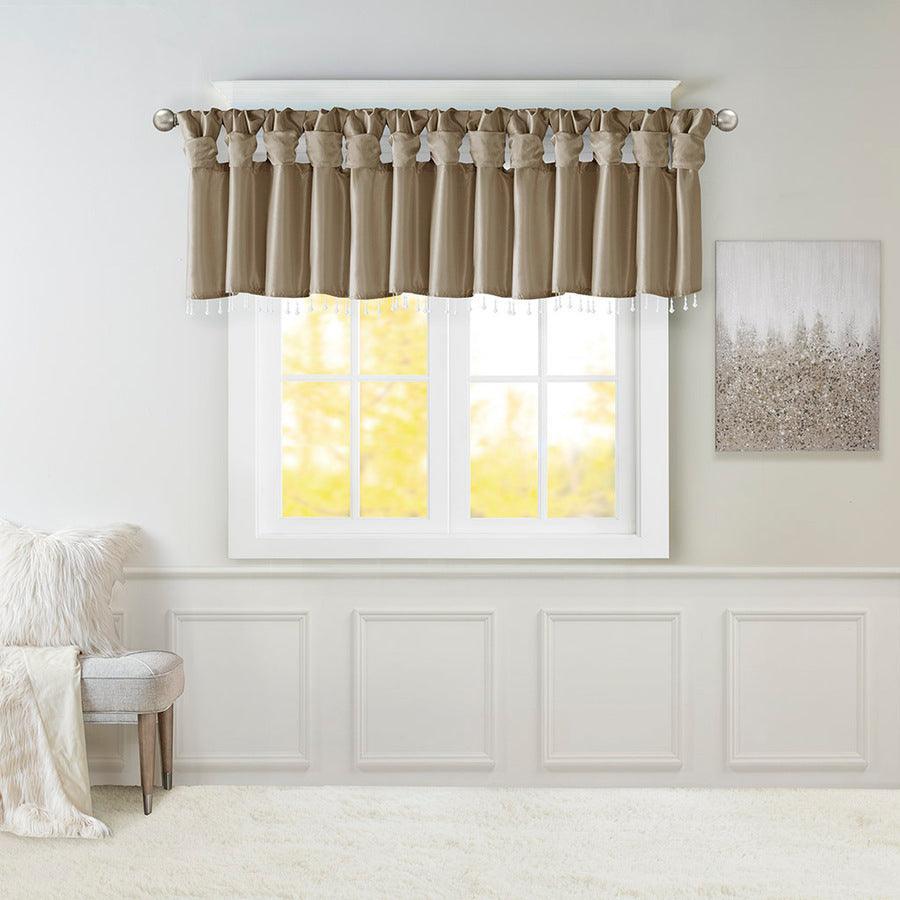 Olliix.com Curtains - Emilia Transitional Lightweight Faux Silk Valance With Beads 50"W x 26"L Pewter