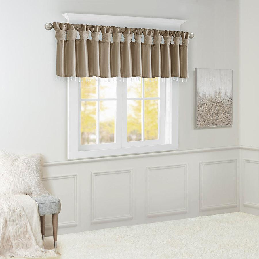 Olliix.com Curtains - Emilia Transitional Lightweight Faux Silk Valance With Beads 50"W x 26"L Pewter