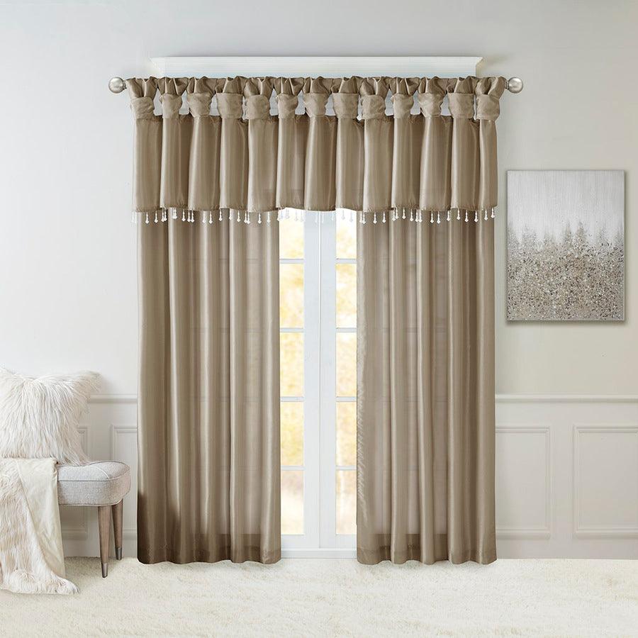 Olliix.com Curtains - Emilia Transitional Lightweight Faux Silk Valance With Beads 50"W x 26"L Pewter