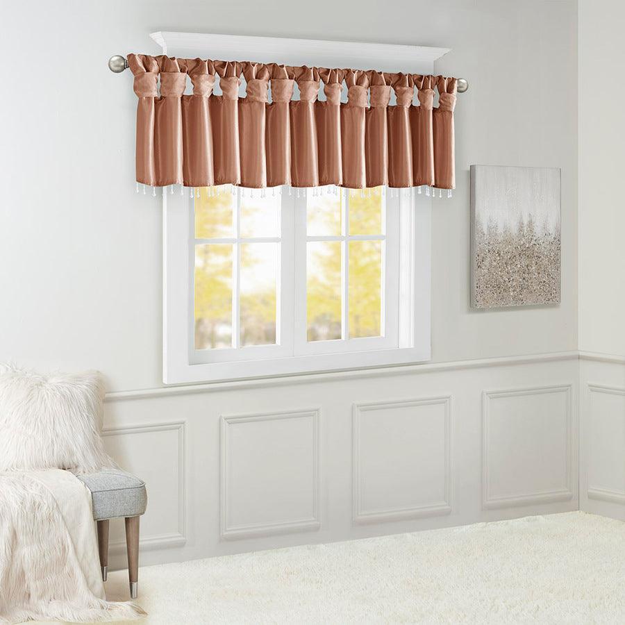 Olliix.com Curtains - Emilia Transitional Lightweight Faux Silk Valance With Beads 50"W x 26"L Spice