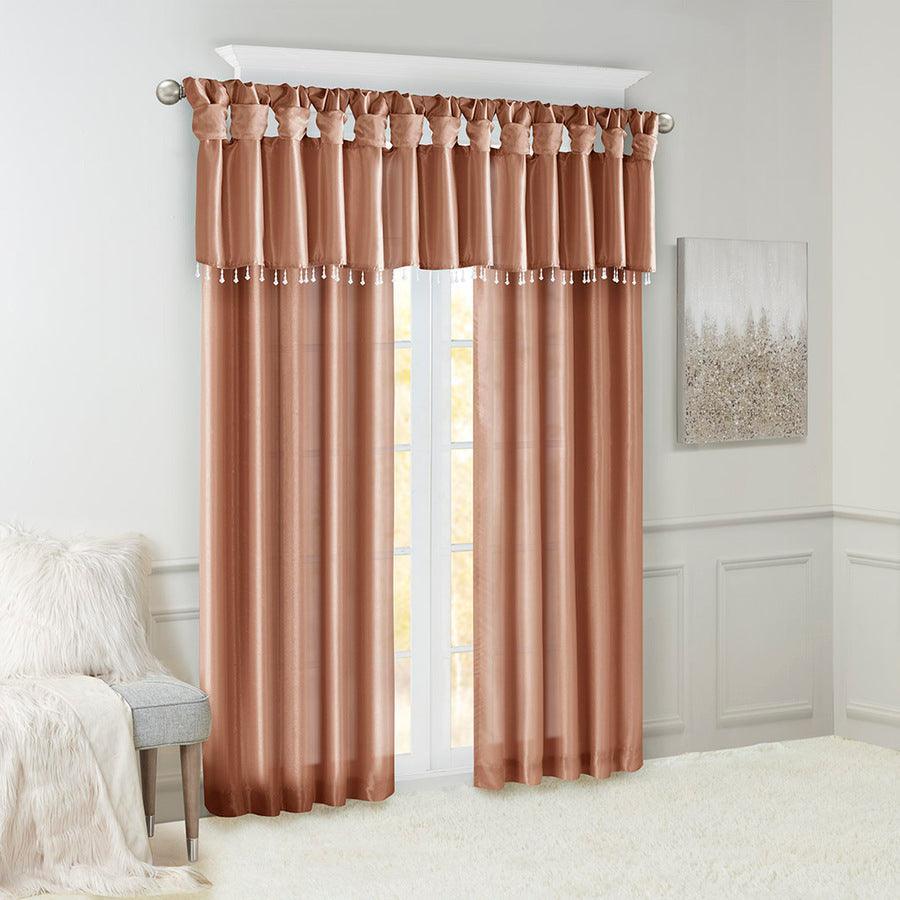 Olliix.com Curtains - Emilia Transitional Lightweight Faux Silk Valance With Beads 50"W x 26"L Spice