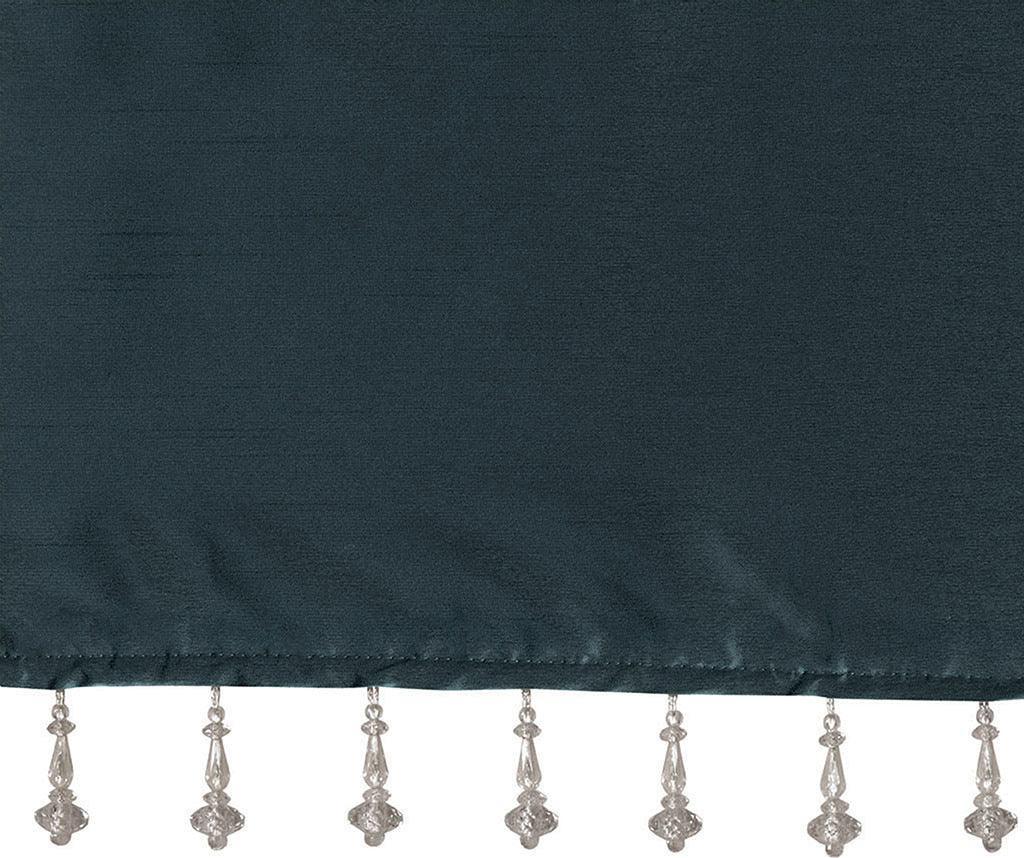 Olliix.com Curtains - Emilia Transitional Lightweight Faux Silk Valance With Beads 50"W x 26"L Teal