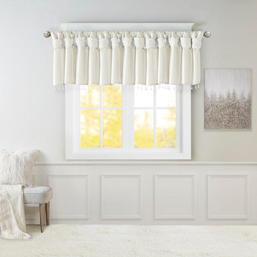 Olliix.com Curtains - Emilia Transitional Lightweight Faux Silk Valance With Beads 50"W x 26"L White