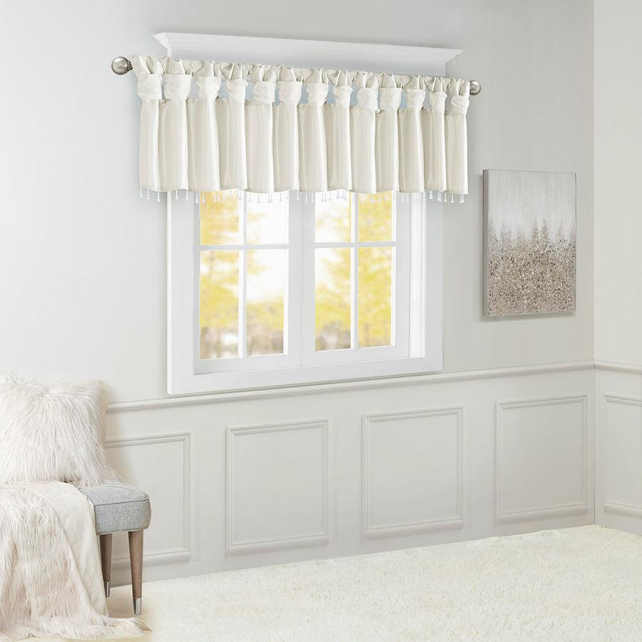 Olliix.com Curtains - Emilia Transitional Lightweight Faux Silk Valance With Beads 50"W x 26"L White