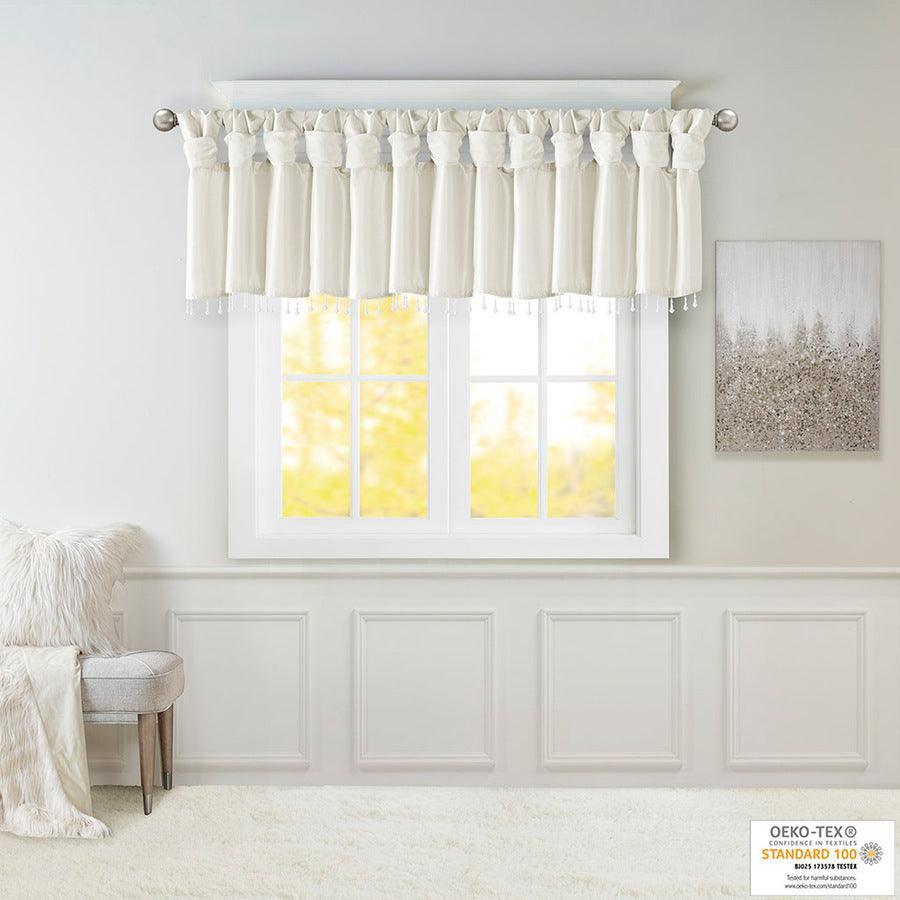Olliix.com Curtains - Emilia Transitional Lightweight Faux Silk Valance With Beads 50"W x 26"L White
