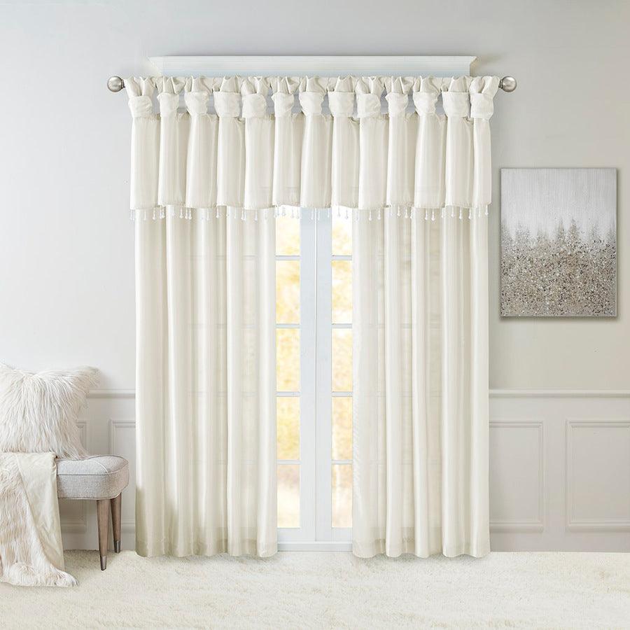 Olliix.com Curtains - Emilia Transitional Lightweight Faux Silk Valance With Beads 50"W x 26"L White